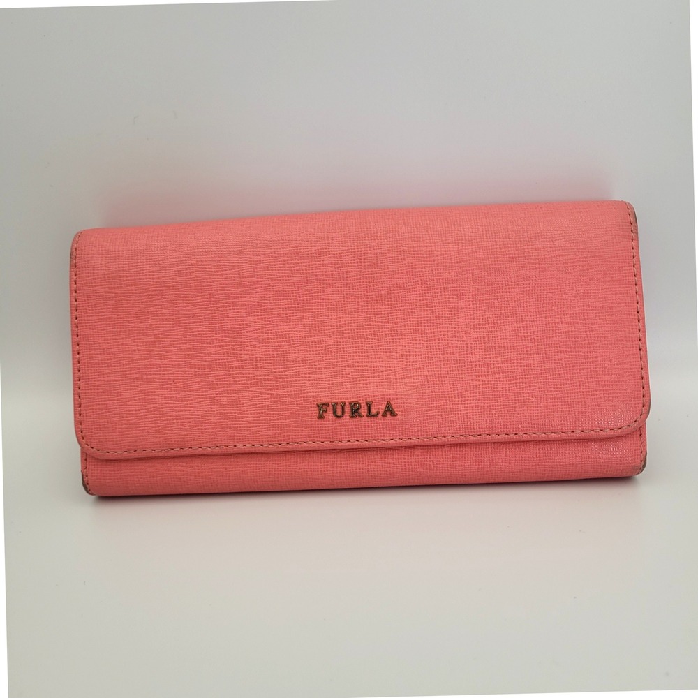 Furla Pink Saffiano Leather Continental Wallet Gold Hardware Long Wallet